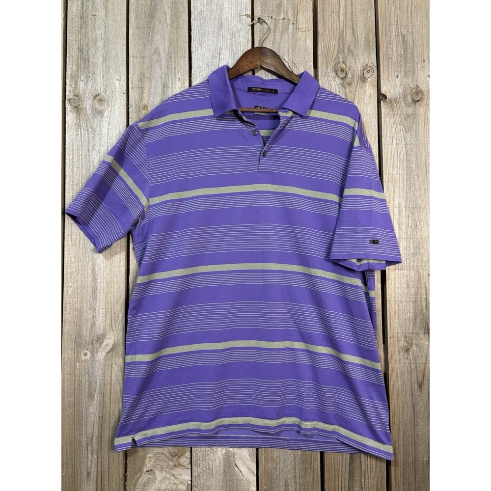Nike Tiger Woods Collection FitDry Polo XXL Purple Striped Golf Shirt‎ Metal TW